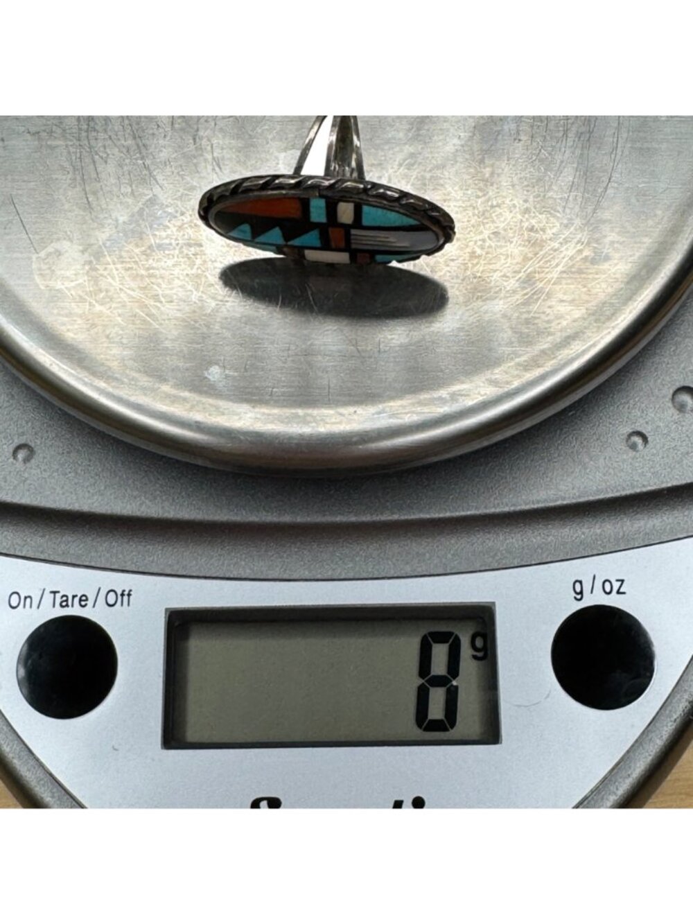 Vintage Zuni Sterling Silver Inlay Statement Ring Signed J.R.B. Sz 6.75 Bowannie - Picture 13 of 14
